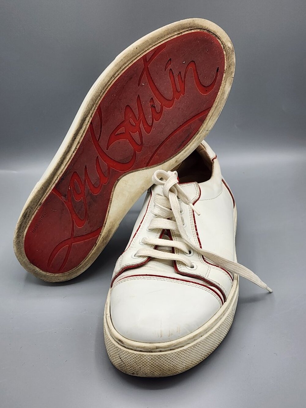 Christian Louboutin White Leather Red Trim Low Top Sneakers Size 41.5